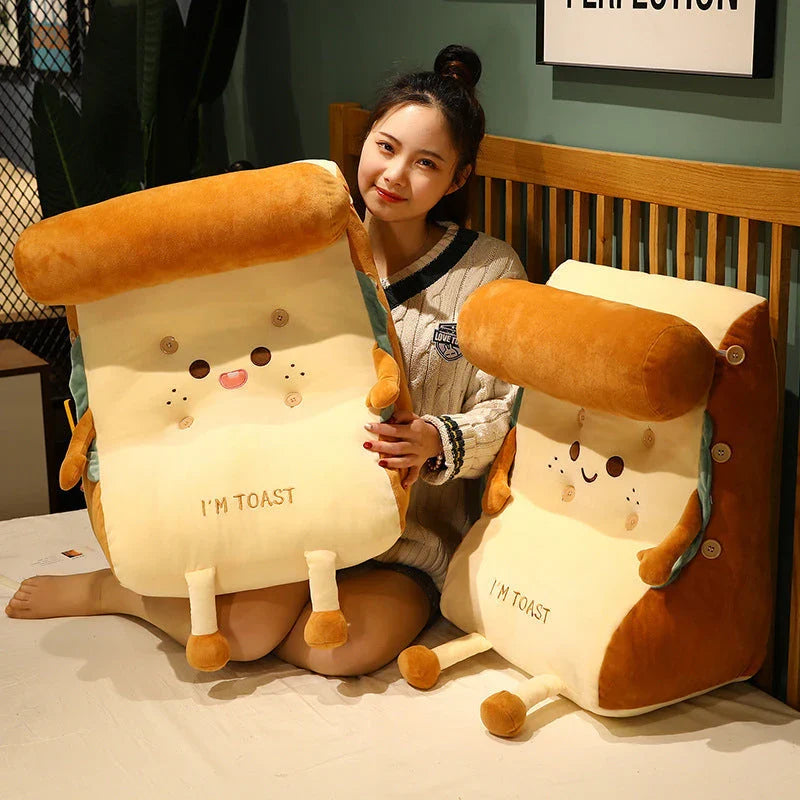 Cosy cushioned bedside pillow with soft plush exterior, ergonomic headrest, and comfortable waist support