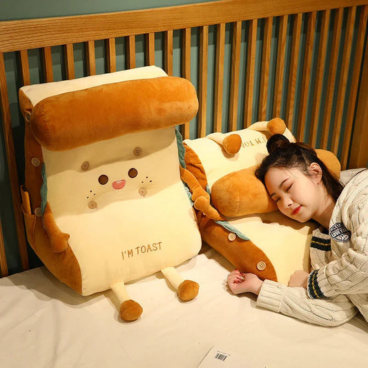 Cosy cushioned bedside pillow with soft plush exterior, ergonomic headrest, and comfortable waist support