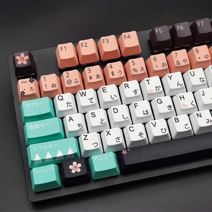 Set of green replacement keycaps for Cherry MX mechanical keyboards with a wireless USB dongle.
