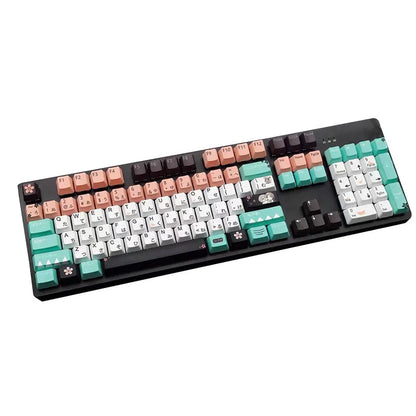 Set of green replacement keycaps for Cherry MX mechanical keyboards with a wireless USB dongle.