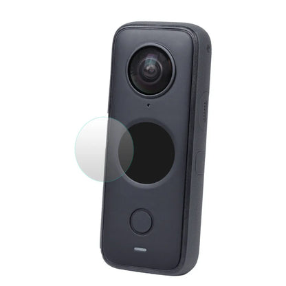 Black tempered glass screen protector for Insta360 ONE X2 action camera.