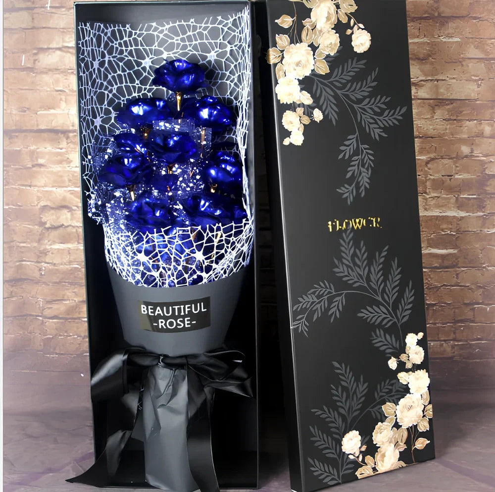 24K golden foil rose bundle in red, 9 stems, 30 cm tall for Valentine's gifting and home decor