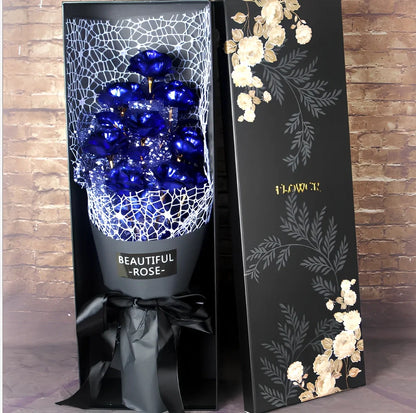 24K golden foil rose bundle in red, 9 stems, 30 cm tall for Valentine's gifting and home decor