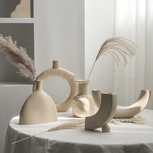 Elegant Nordic Ceramic Vase with matte, textured finish for displaying dried flowers or as a standalone home decor accent