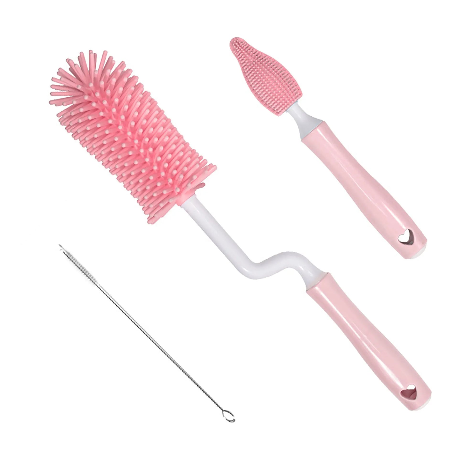 Silicone baby bottle brush and separate straw cleaning tool in assorted colours