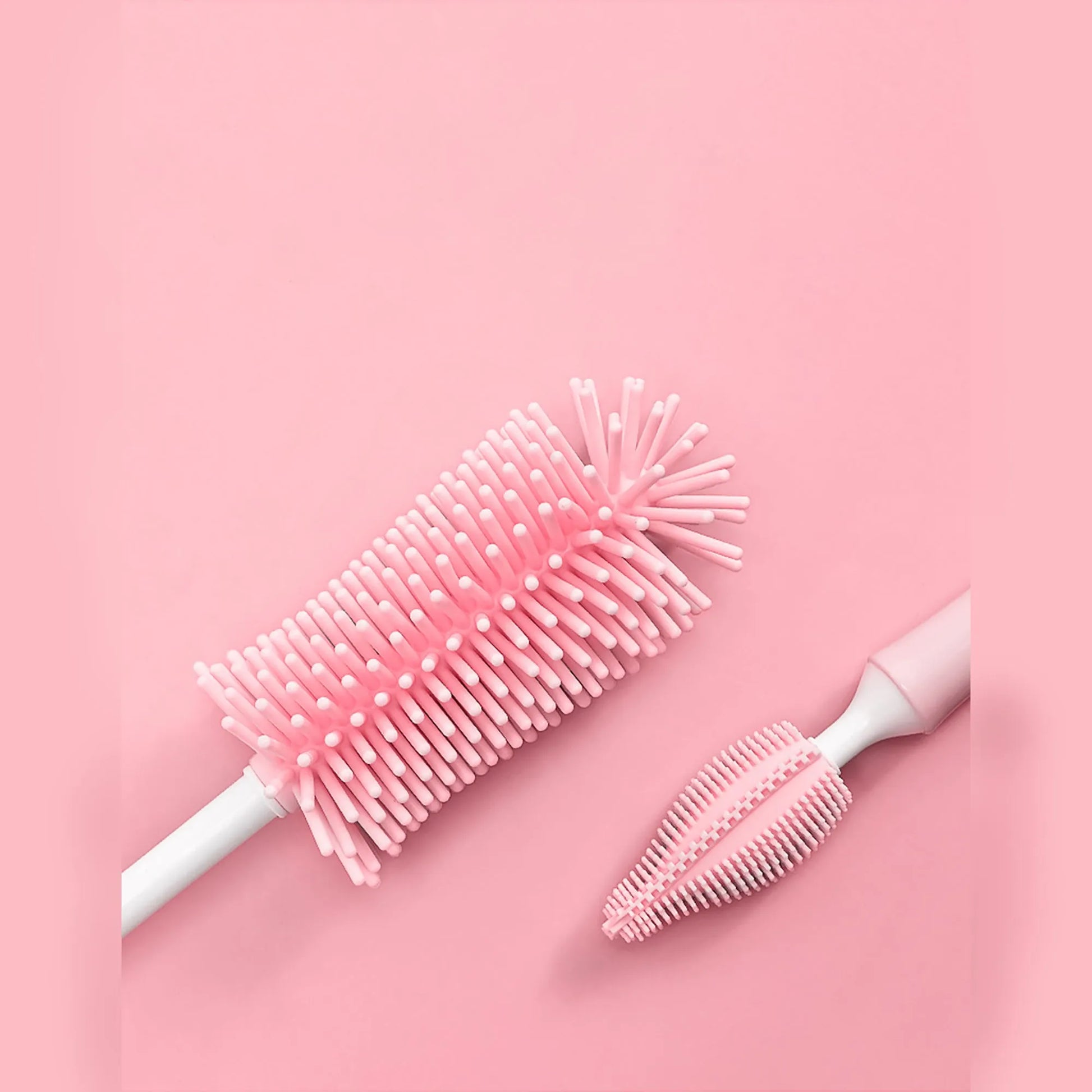 Silicone baby bottle brush and separate straw cleaning tool in assorted colours