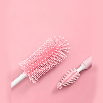 Silicone baby bottle brush and separate straw cleaning tool in assorted colours