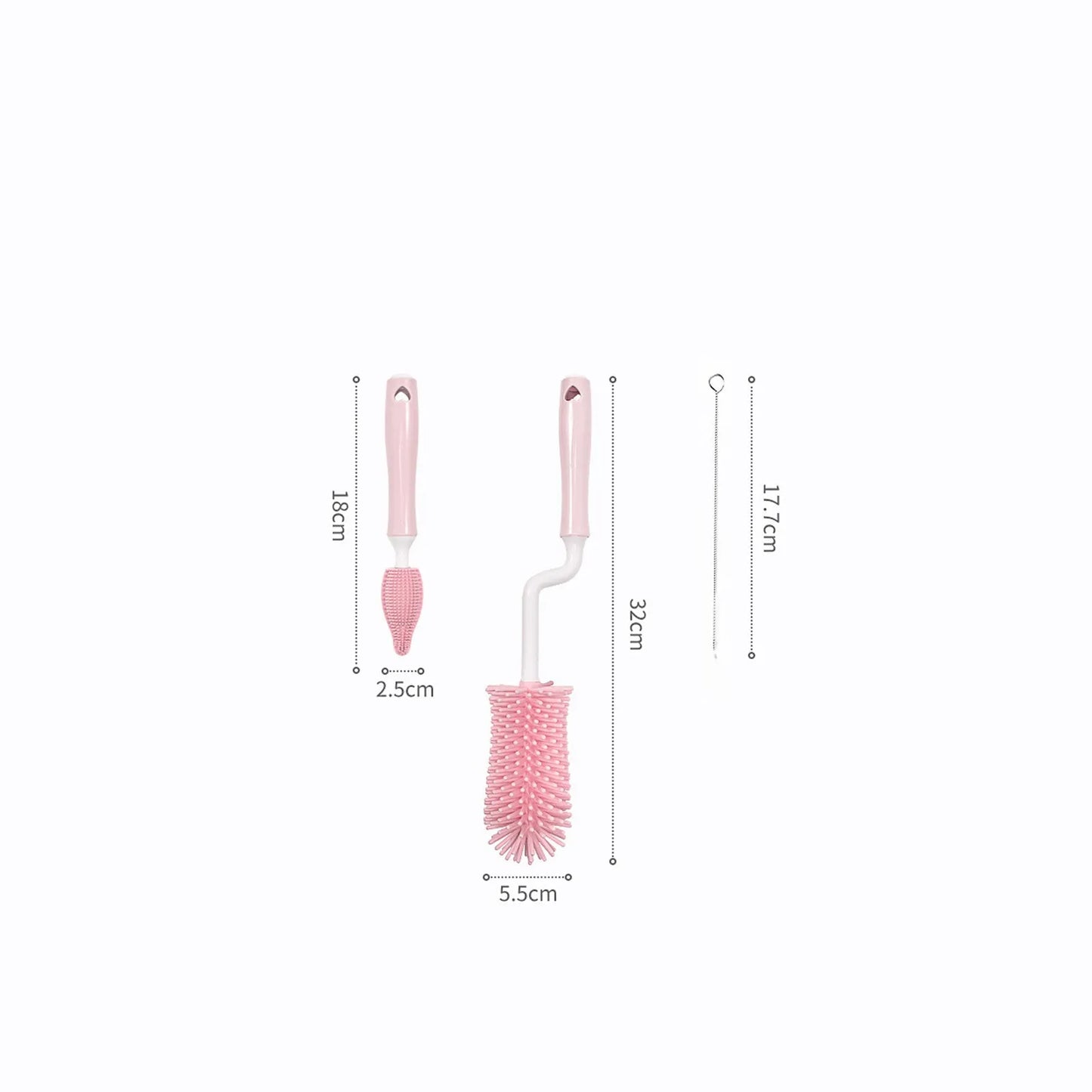 Silicone baby bottle brush and separate straw cleaning tool in assorted colours