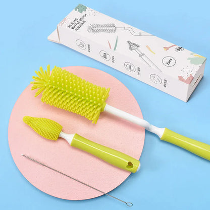 Silicone baby bottle brush and separate straw cleaning tool in assorted colours