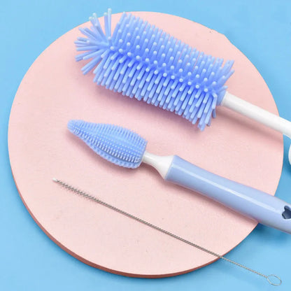 Silicone baby bottle brush and separate straw cleaning tool in assorted colours