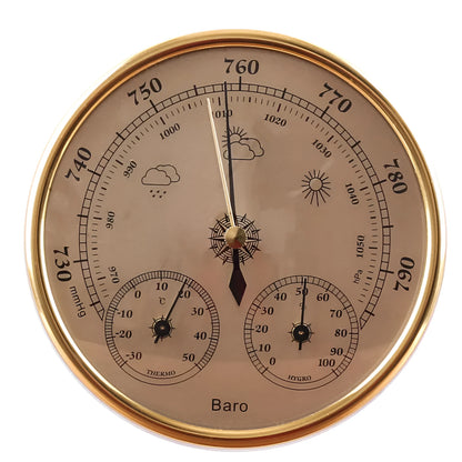Hand-held digital air temperature humidity pressure meter in golden or silvery colour