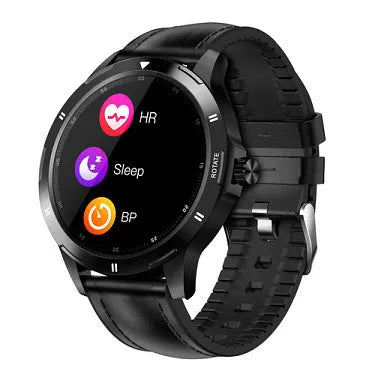 Waterproof silicone smart bracelet with 1.28-inch circular IPS touchscreen displaying sleep and weather information