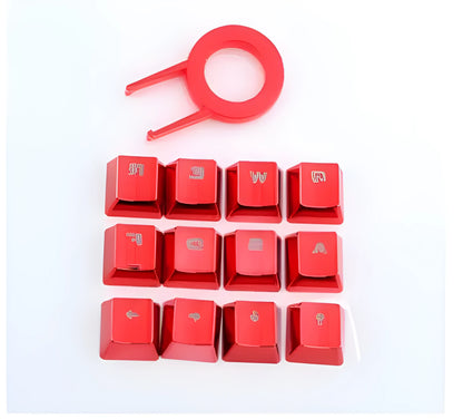 12 metallic red PBT double-shot mechanical keyboard keycaps with transparent legends