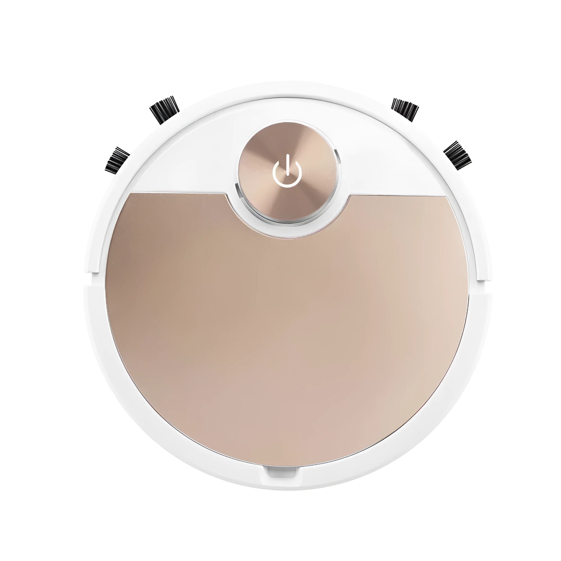 Golden intelligent sweeping robot vacuum cleaner with remote control on wooden floor