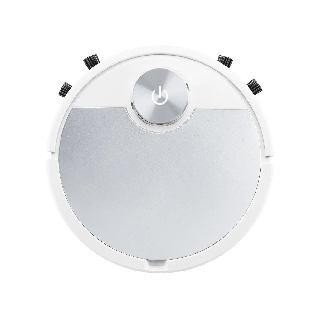 Golden intelligent sweeping robot vacuum cleaner with remote control on wooden floor