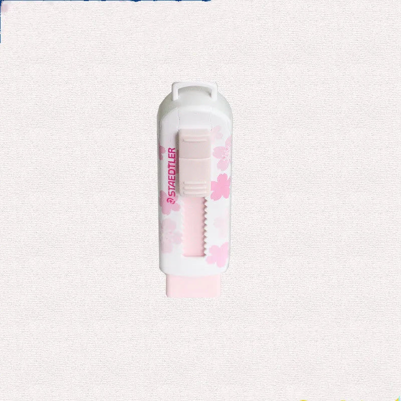 Square pink student rubber with replaceable core measuring 86mm by 26mm by 22mm