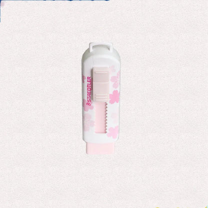 Square pink student rubber with replaceable core measuring 86mm by 26mm by 22mm