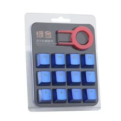 12 metallic red PBT double-shot mechanical keyboard keycaps with transparent legends