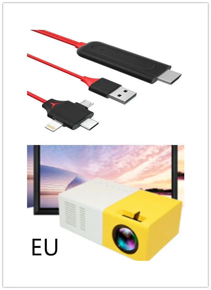 Compact 1080p HD home cinema projector with versatile connectivity and adjustable display settings