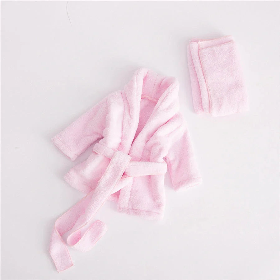 Baby bathrobe and towel set in pink and white, perfect for newborns and infants