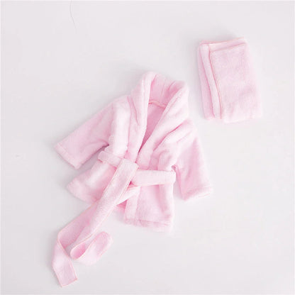 Baby bathrobe and towel set in pink and white, perfect for newborns and infants
