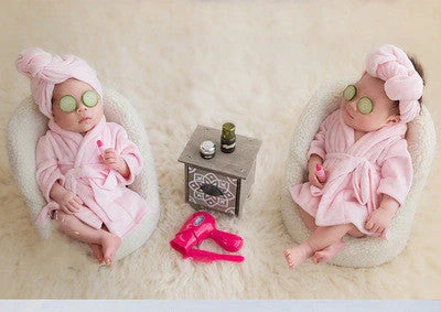 Baby bathrobe and towel set in pink and white, perfect for newborns and infants