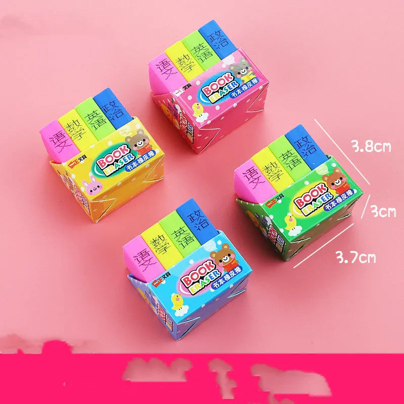 Cartoon book eraser sets for classroom prizes and children's party gifts in small or large size options