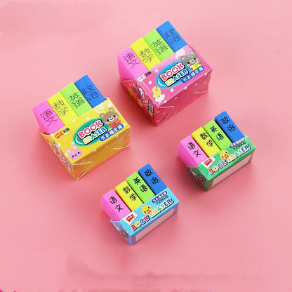 Cartoon book eraser sets for classroom prizes and children's party gifts in small or large size options
