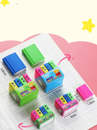 Cartoon book eraser sets for classroom prizes and children's party gifts in small or large size options