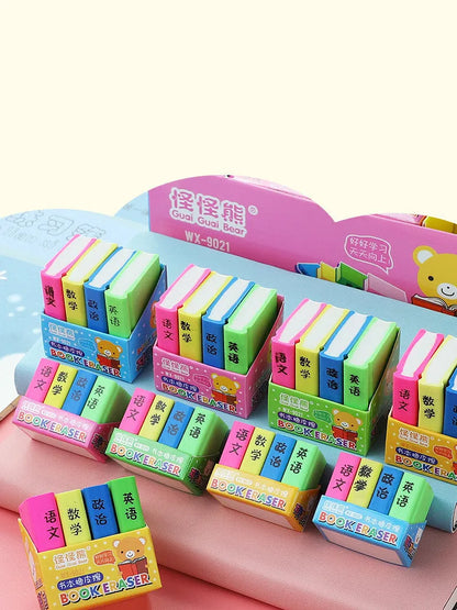 Cartoon book eraser sets for classroom prizes and children's party gifts in small or large size options