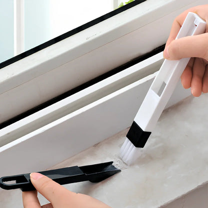 18.5cm black window gap cleaning brush with nylon bristles and integrated dustpan