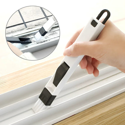 18.5cm black window gap cleaning brush with nylon bristles and integrated dustpan