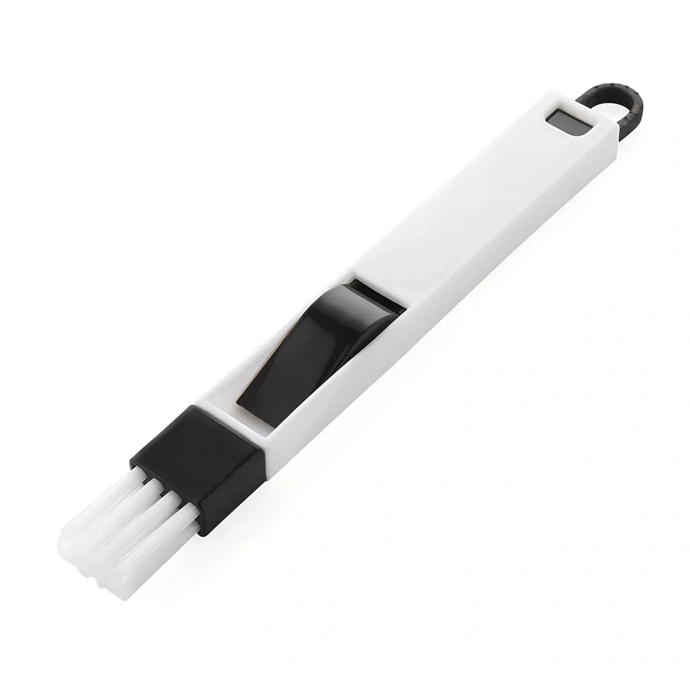 18.5cm black window gap cleaning brush with nylon bristles and integrated dustpan