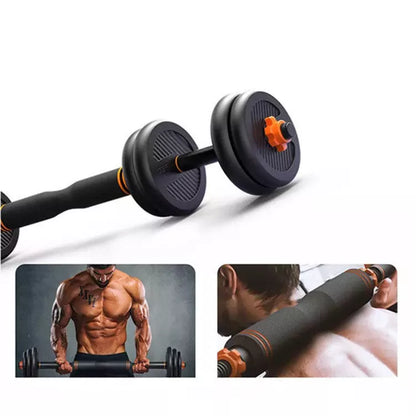 Rubberised dumbbell set with removable barbell for home fitness