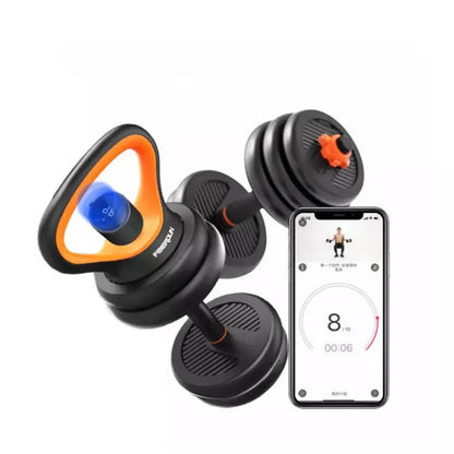 Rubberised dumbbell set with removable barbell for home fitness