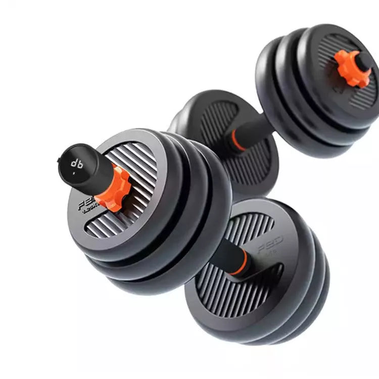 Rubberised dumbbell set with removable barbell for home fitness