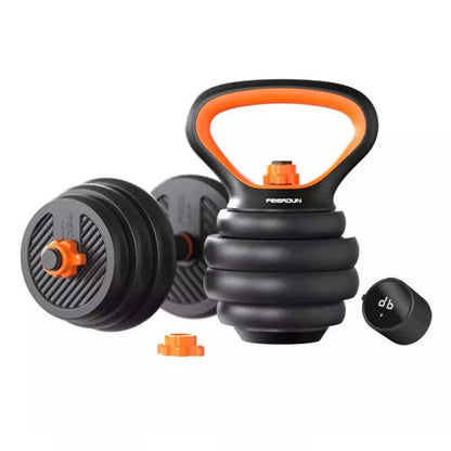 Rubberised dumbbell set with removable barbell for home fitness