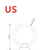 Wooden circular chandelier with white acrylic shade, shown in two diameter sizes for ceiling mounting.