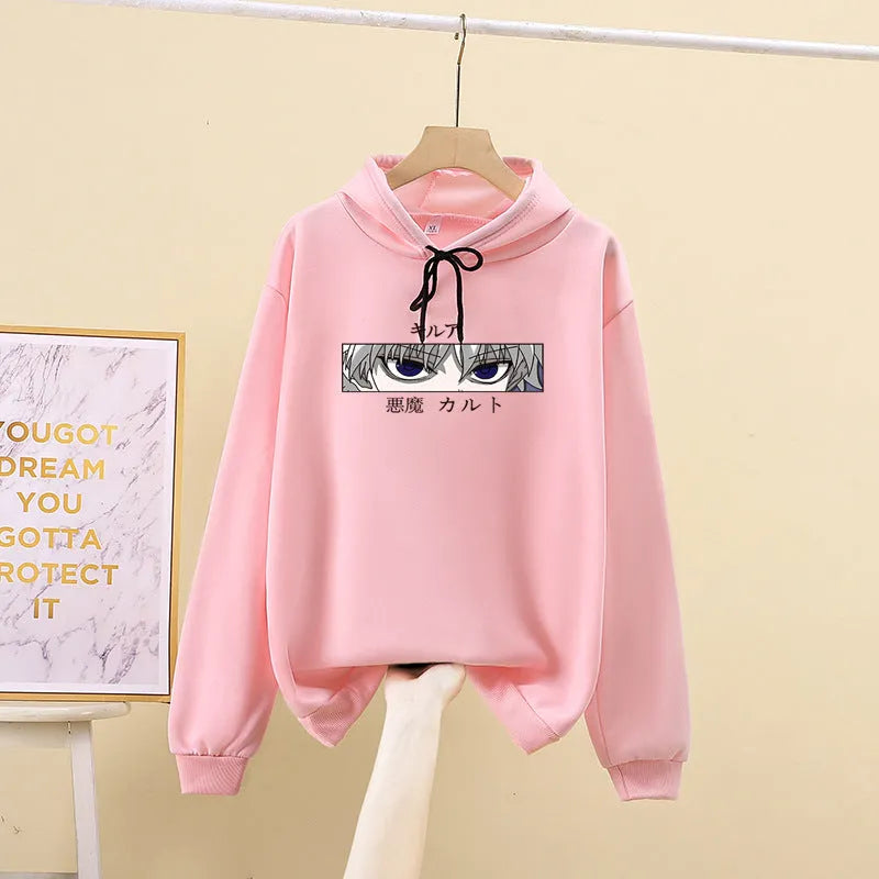 Loose hoodie women sweater in milk silk polyester with hood, available in black grey pink yellow sizes S to XXXL