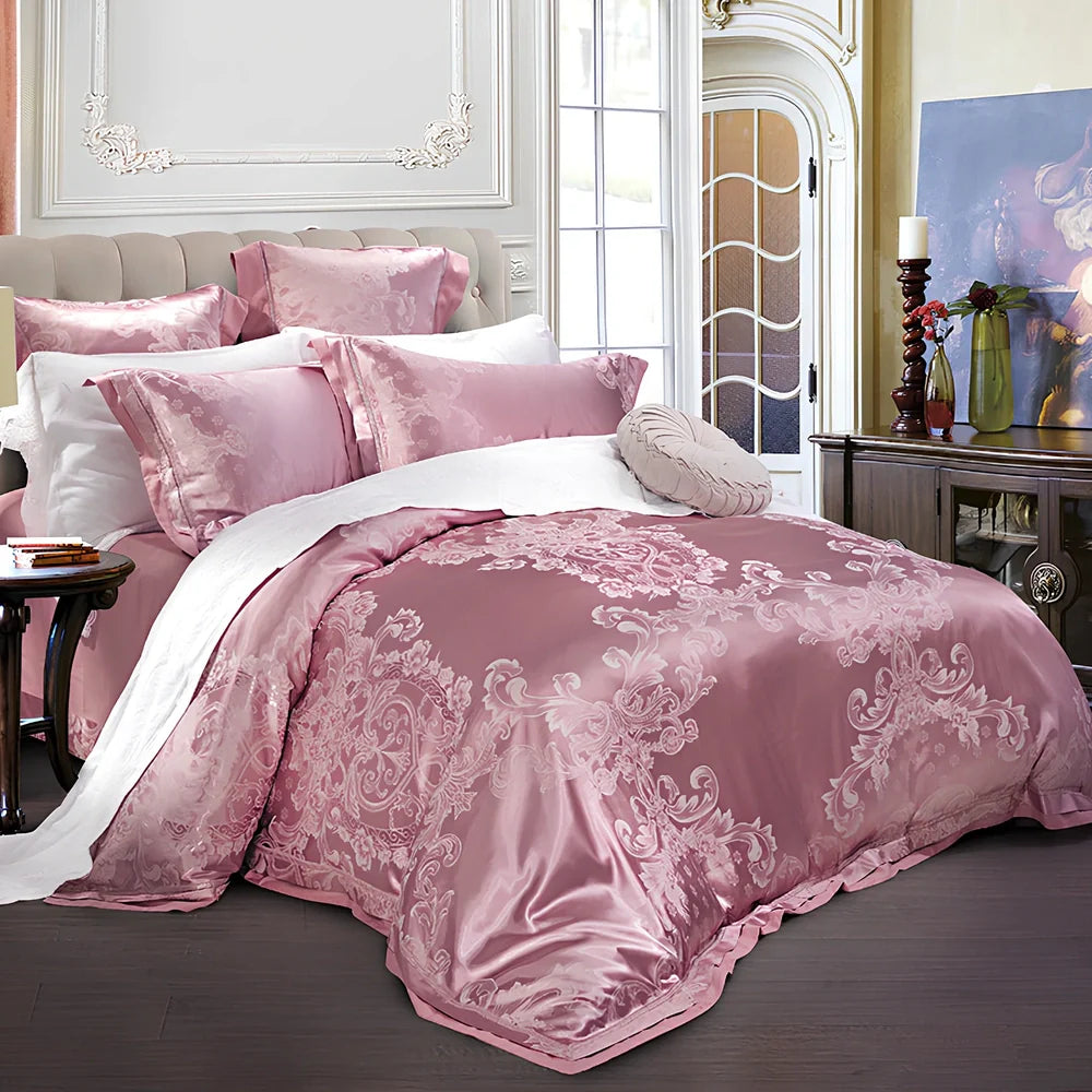 European-style 4-piece bedding set with satin jacquard pattern on 100% cotton fabric