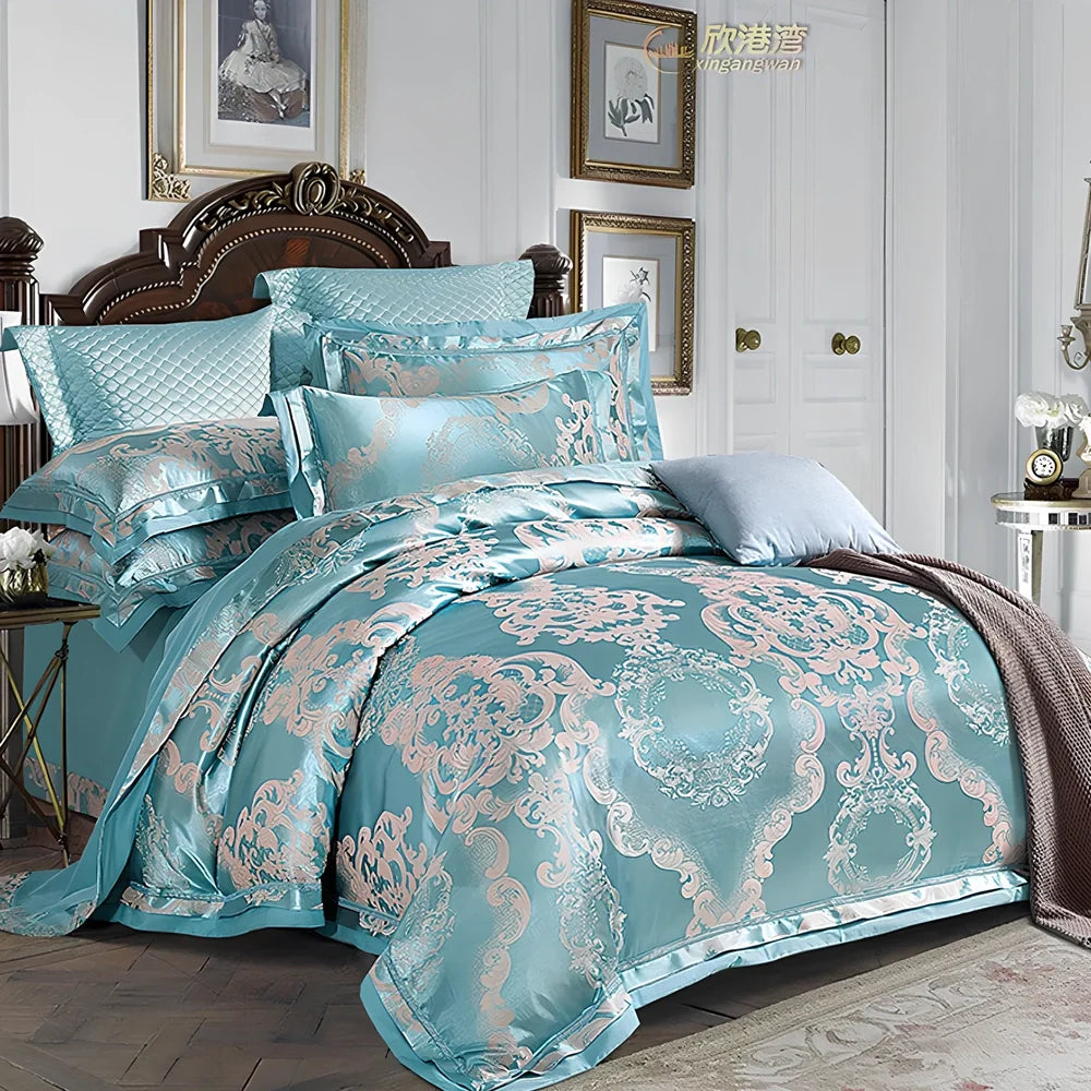 European-style 4-piece bedding set with satin jacquard pattern on 100% cotton fabric