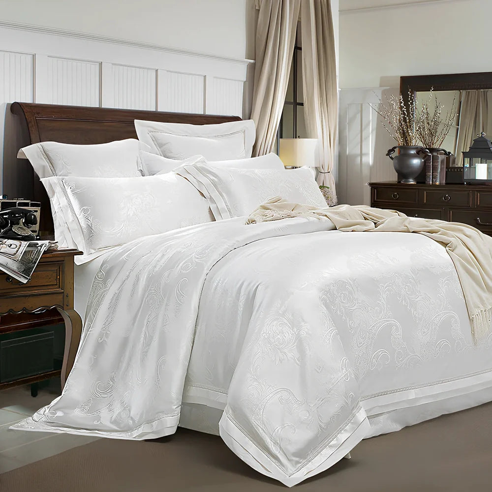 European-style 4-piece bedding set with satin jacquard pattern on 100% cotton fabric