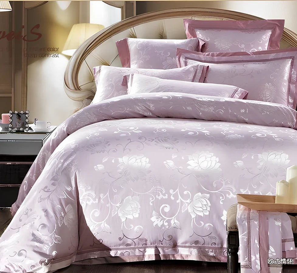 European-style 4-piece bedding set with satin jacquard pattern on 100% cotton fabric
