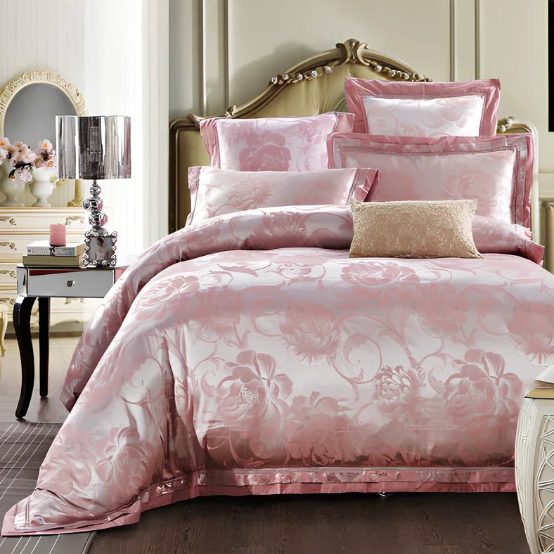 European-style 4-piece bedding set with satin jacquard pattern on 100% cotton fabric