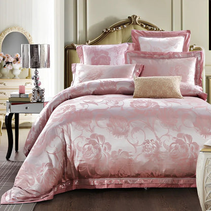 European-style 4-piece bedding set with satin jacquard pattern on 100% cotton fabric
