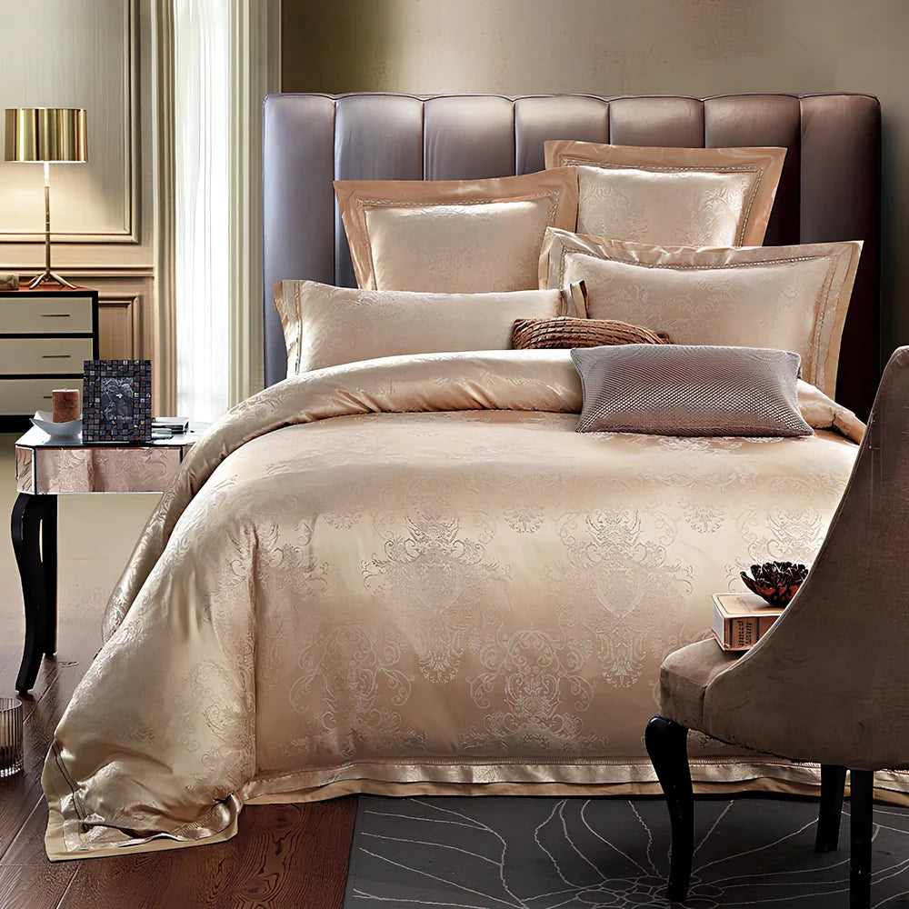 European-style 4-piece bedding set with satin jacquard pattern on 100% cotton fabric