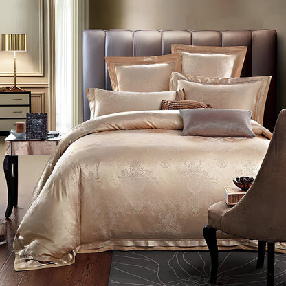 European-style 4-piece bedding set with satin jacquard pattern on 100% cotton fabric