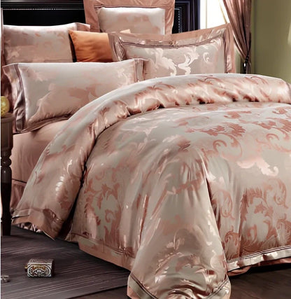 European-style 4-piece bedding set with satin jacquard pattern on 100% cotton fabric