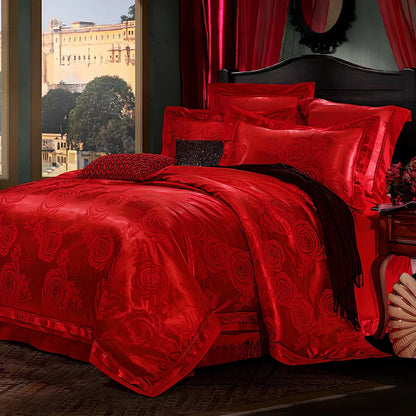 European-style 4-piece bedding set with satin jacquard pattern on 100% cotton fabric