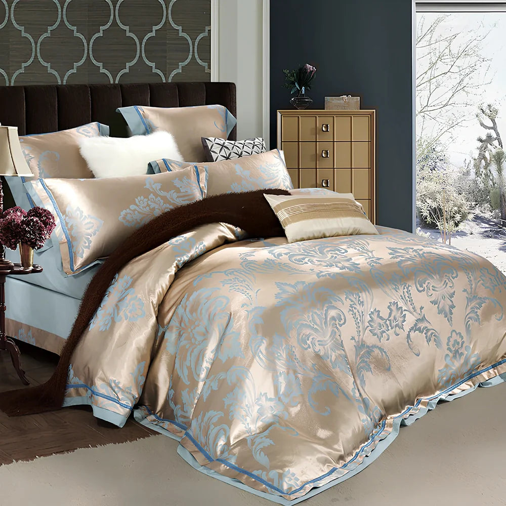 European-style 4-piece bedding set with satin jacquard pattern on 100% cotton fabric